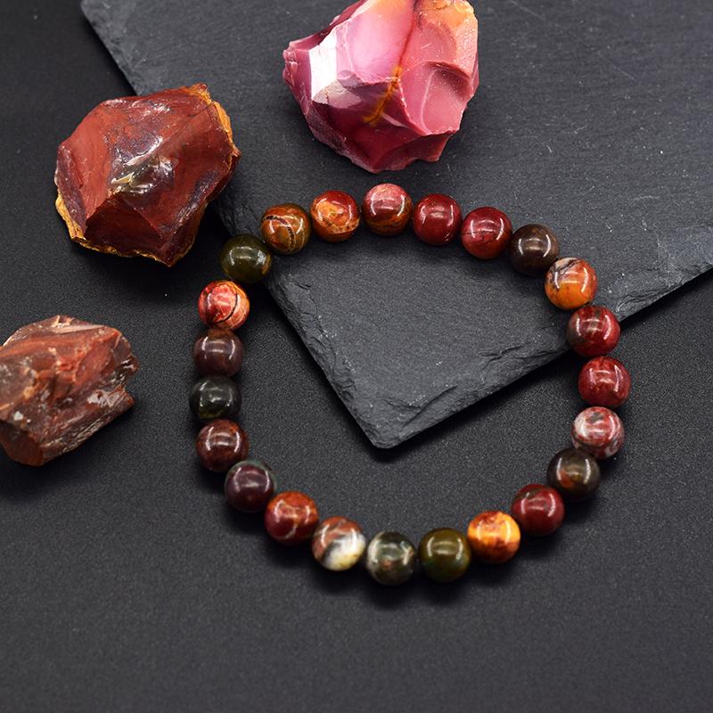 Natürliche Rote Picasso-Jaspis-Steine Perlen Elastisches Armband Männer Frauen Runde Rote Kiefernperlen Schmuck Heilkristall Jade Armreif Geschenk