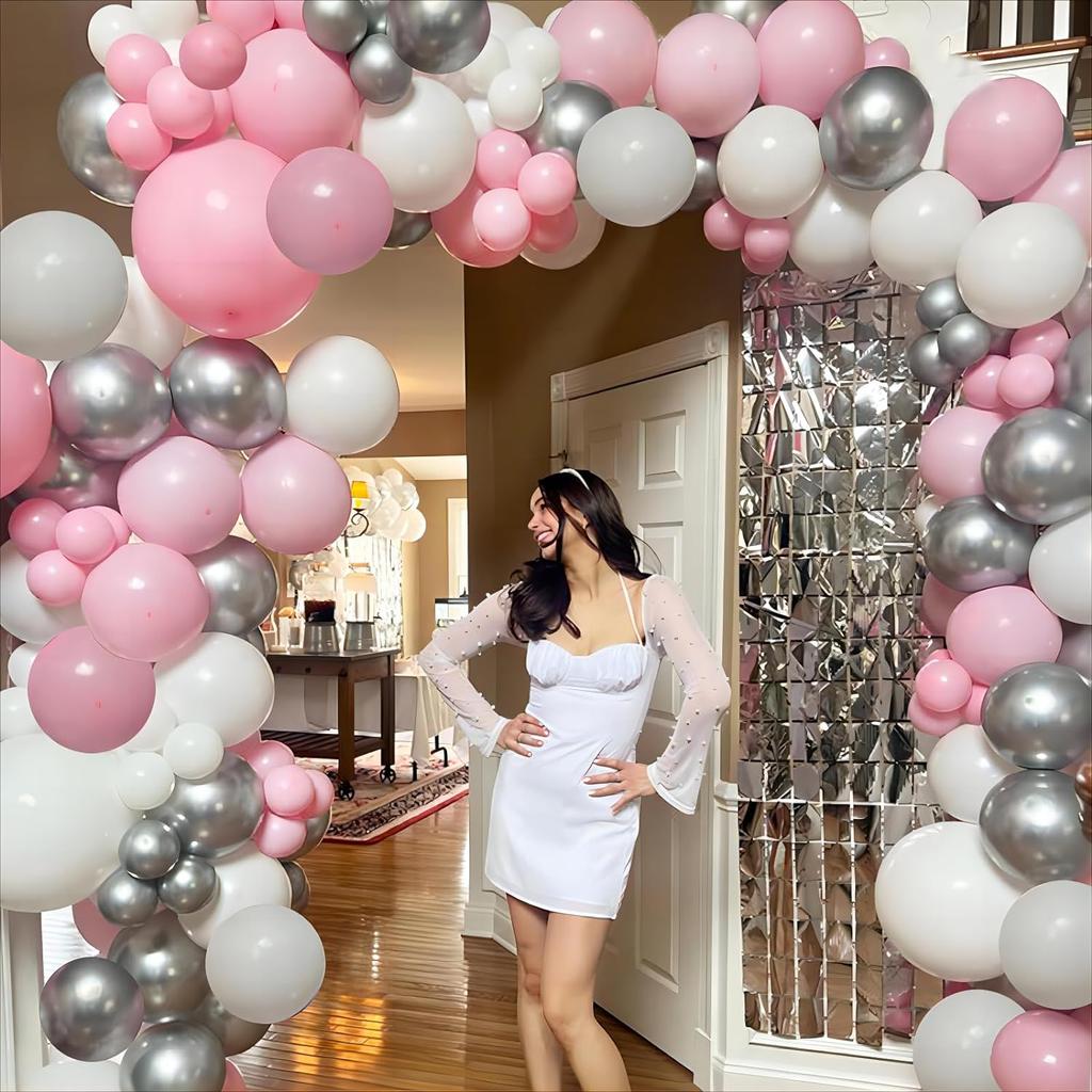 99PCS Light Pink and Silver Latex Balloon Set Suitable for Birthday Parties, Weddings, Valentine's Day Party Decorations