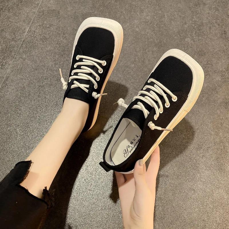 Mode Luipaard Plateauschoenen Dames 2025 Lente en Herfst Nieuw Retro Ruitjes Platte Vierkante Neus Veterschoenen Dames