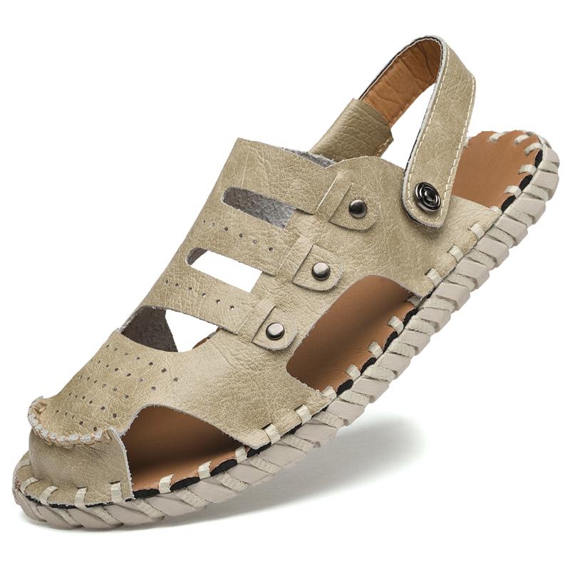 2024 Black Handmade Leather Men Shoes Summer New Large Size Men's Sandals Men Sandals Fashion Sandals Slippers Big Size 38-46