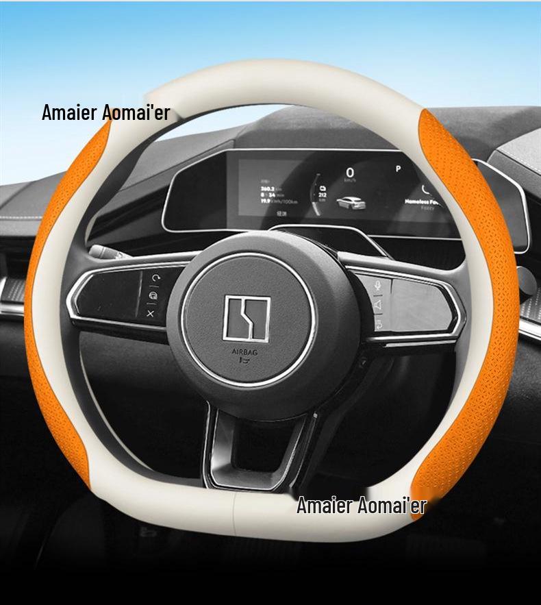 ZEEKR 001 Steering Wheel Cover: Genuine Leather, Ultra-Thin, Non-Slip, Breathable - Perfect for New Energy Vehicles
