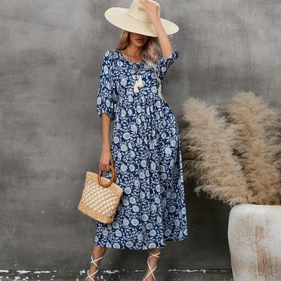Sommer-Damenkleid, halbärmeliges Strand-Bohemian-Kleid mit V-Ausschnitt