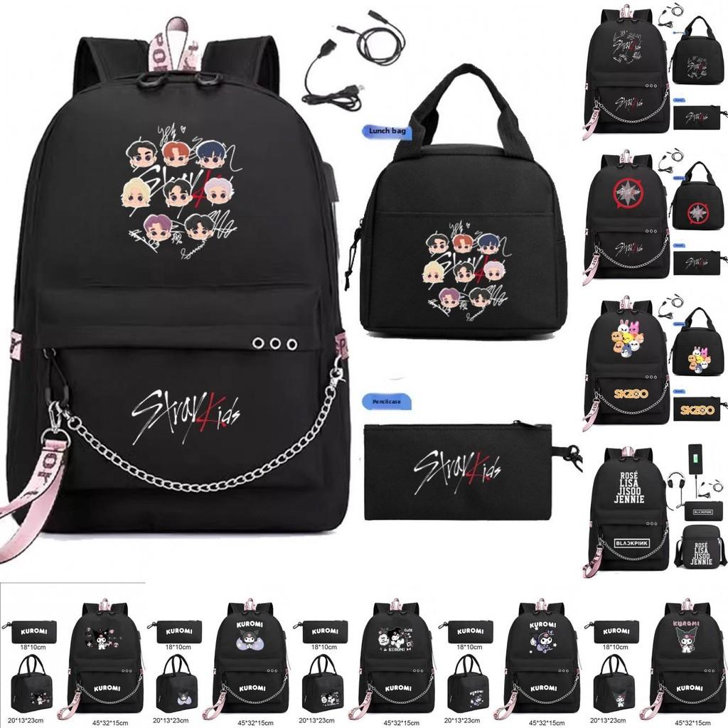 Stray Kids Kuromi Kedja Dubbel Axelväska Matlåda Och Pennfodral För Avslappnad Resa