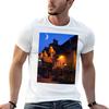Old English Pub with Crescent Moon In Background TShirt Basic Simple Design Short Sleeve Shirt