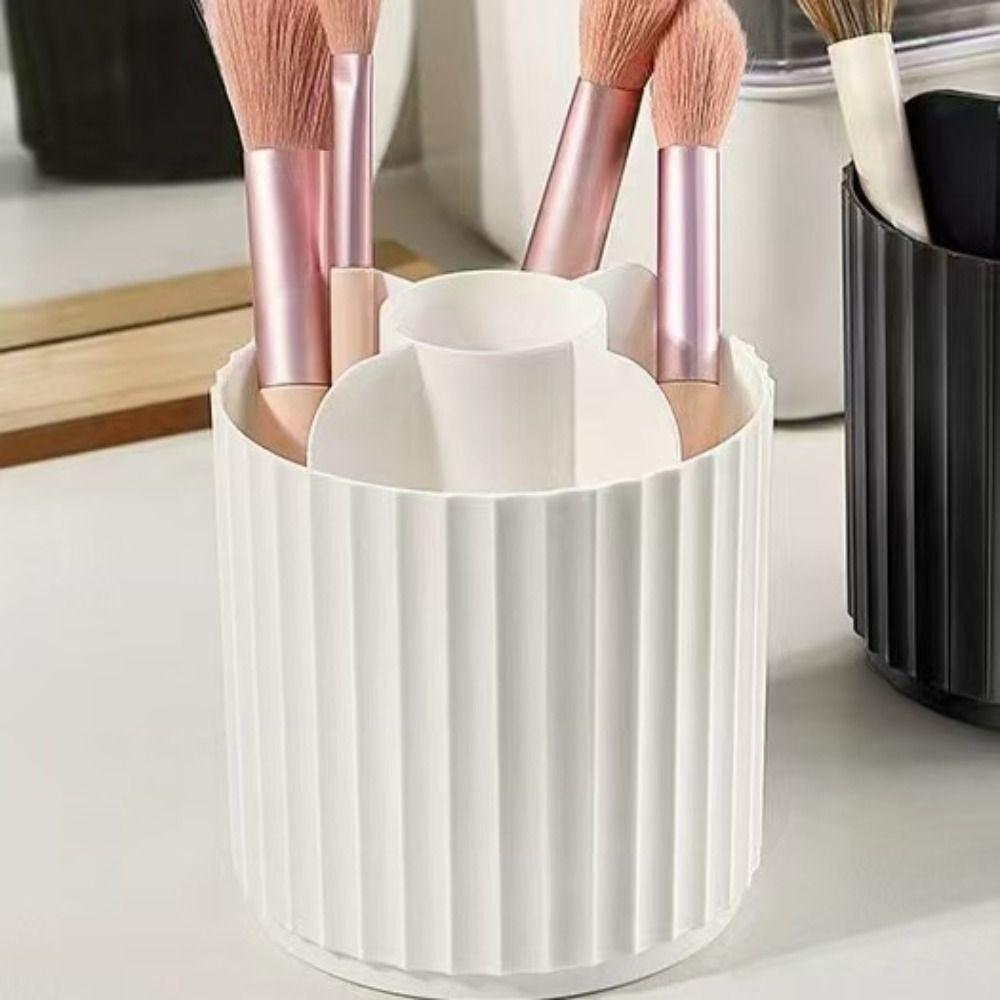 Rotatable Makeup Brush Cylinder with Cover Compartment Pen Holder Cosmetics Storage Box Gift