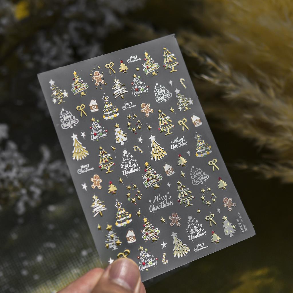 Winter Metal Christmas Tree Decoration Nail Art Stickers 5D Crystal Nails Stickers Cute Cartoon Cat Garland Manicure Decals DIY
