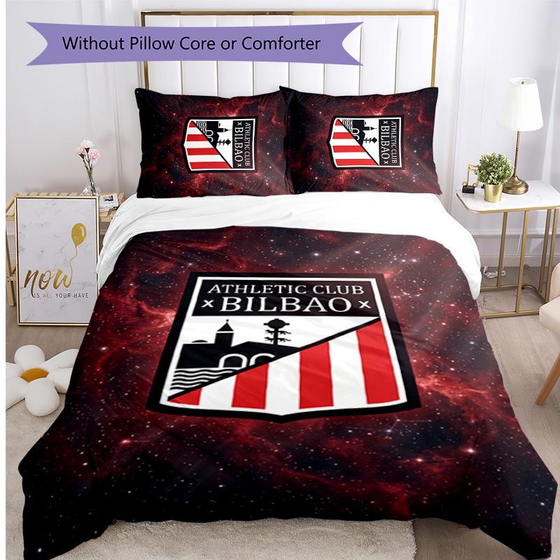 Athletic Bilbao Football Printed 3 Pieces Bedding Set, Comfortable Skin Friendly Bedroom Duvet Cover Set