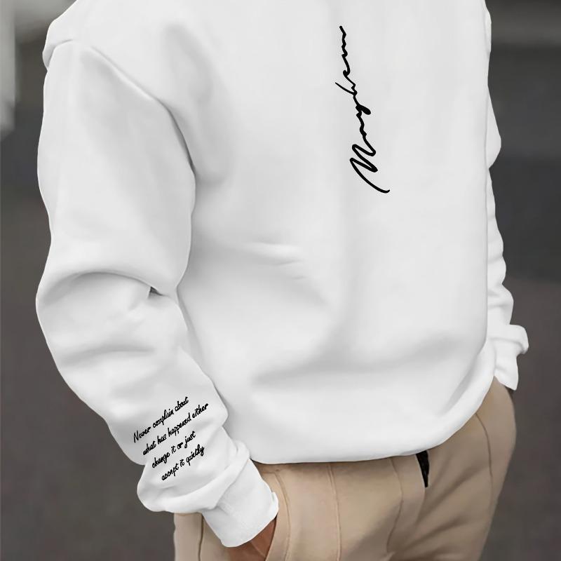 Herren Übergroßes Rundhals-Sweatshirt Signatur-Grafik Frühling Herbst Lässige Streetwear S weiß