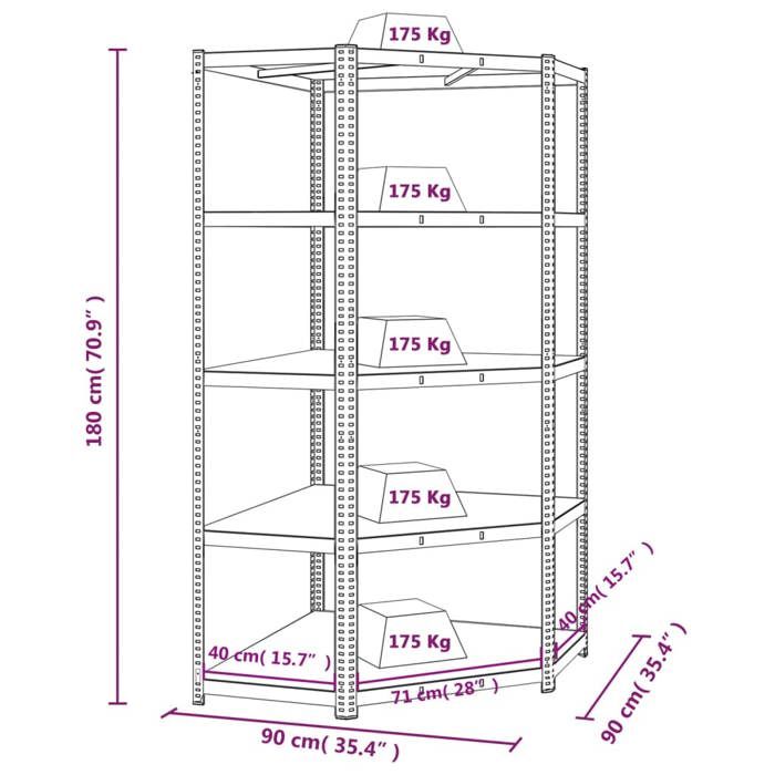 VidaXL Corner Shelf with 5 Tiers Blue Steel and Engineered Wood 152870