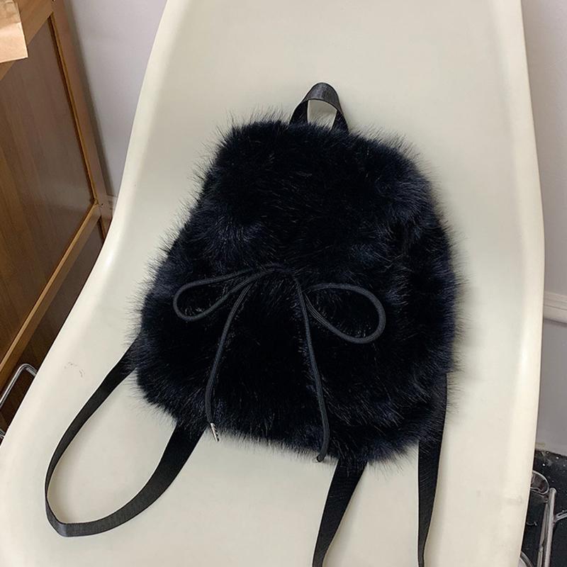 

Зимние Милые Плюшевые Повседневные Рюкзаки Модные Изысканные Большой Вместимости Сумки Через Плечо Простые Трендовые Портативные Женские Рюкзаки 26x13x26cm чёрный