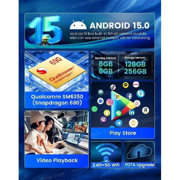 CarlinKit CarPlay Ai Box Android 15 Ultra2 SM6350 8GB+128GB Smart Android TV Box Wireless CarPlay Android Auto GPS For OEM Cars
