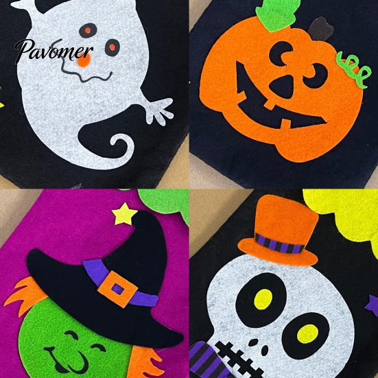 Pumpkin Ghost Printed Totes Halloween Candy Bags, Non-Woven Trick or Treat Tote Bags with Handles, Lightweight Portable Gift Pouches Cute Black