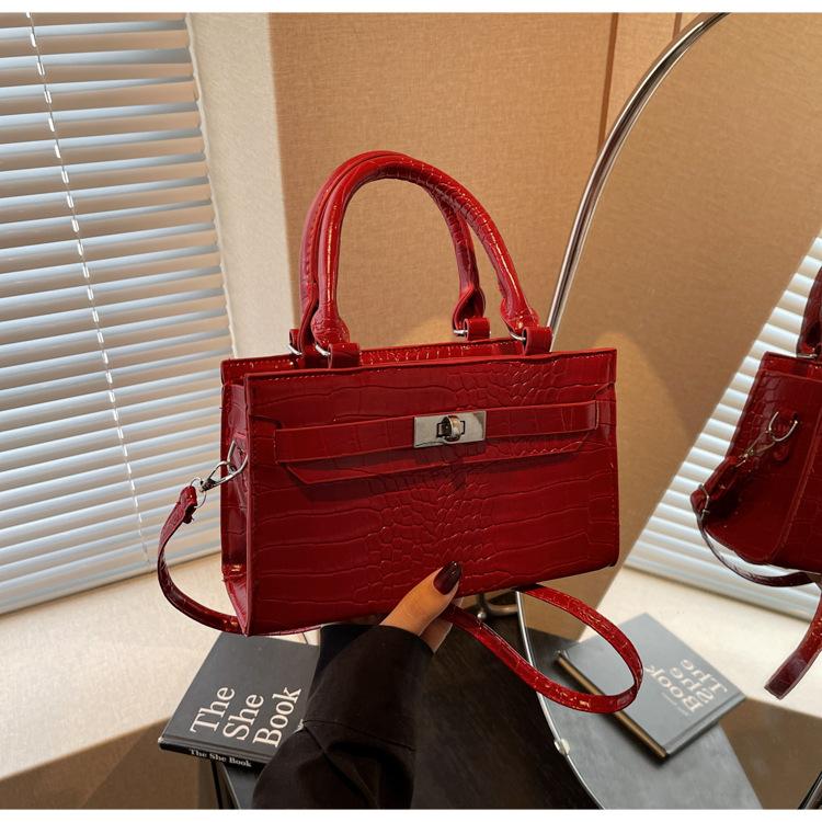 

Ретро однотонная сумка-мессенджер из кожи с узором крокодила, модная, повседневная, большой вместимости, эстетичная, с новой текстурой, портативная, маленькая квадратная сумка бордовый