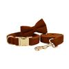Chocolate Corduroy Dog Collar and Leash Set for Outdoor Use