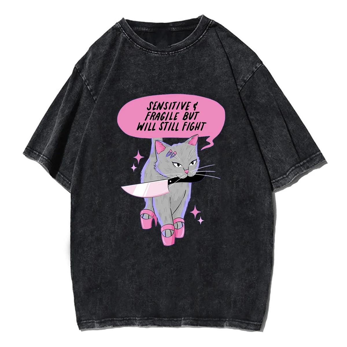 

Милый кот Я просто малышка, которая старается изо всех сил Футболка Мужская Женская Унисекс Винтажная выстиранная футболка Уличная одежда Ретро Хлопковые футболки 3XL