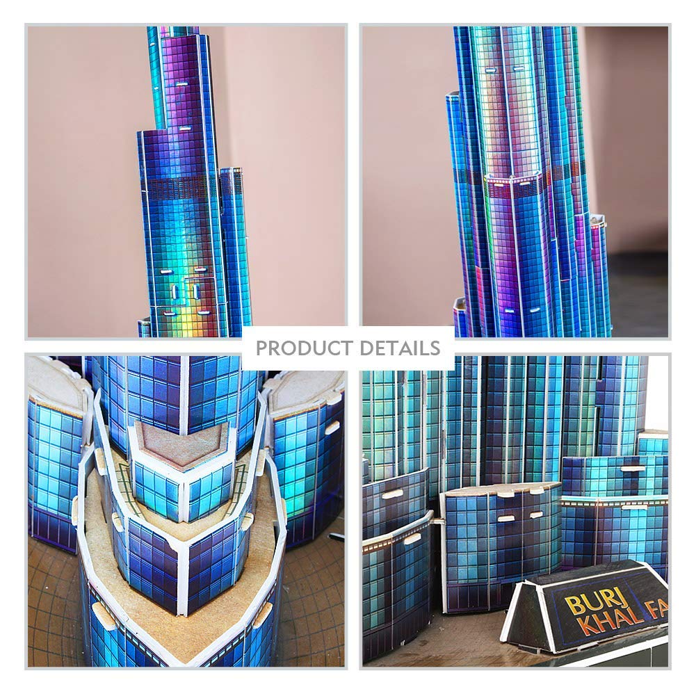 ASSYME Cubic Fan 3D Puzzle Craft Kit, Burj Khalifa (with LEDs), L133h, No Glue or Tools Required