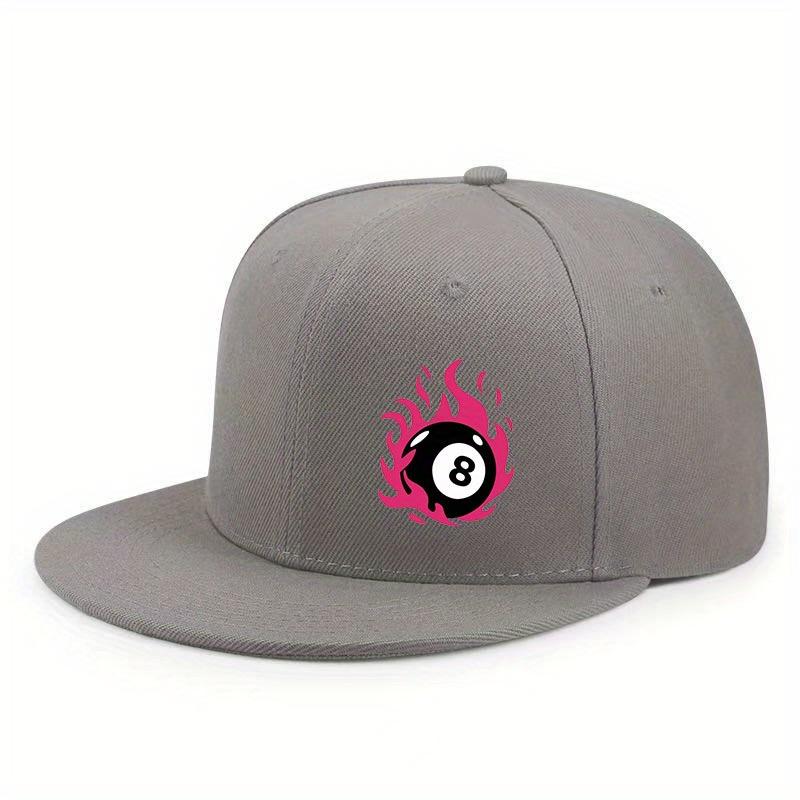 

Flaming 8 Ball Print Unisex Baseball Cap Breathable Polyester Flat Brim Snapback Streetwear Hat One Size