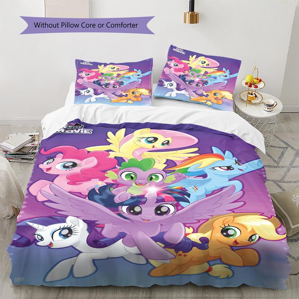 My Little Pony Vzorované povlečení Sada prošívaných dek a povlaků na polštáře Dekorace do domácnosti Dárek (1 * povlak na peřinu + 2 * povlak na polštář, bez jádra)