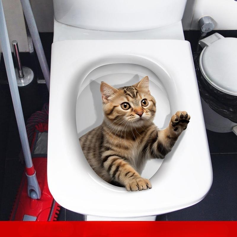 3D Cat Toilet Stickers Wall Stickers Toilet Toilet Cover Decoration Renovation Self-adhesive Wall Stickers