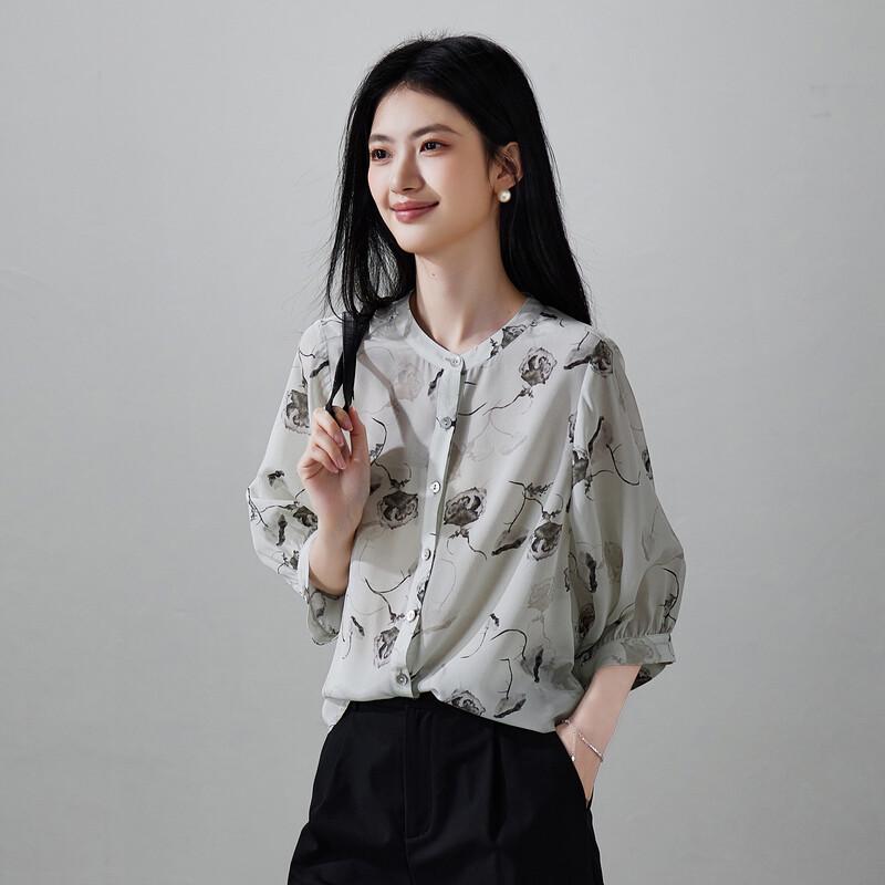 SOFSIL Women's 100% Mulberry Silk Botanical Print Blouse