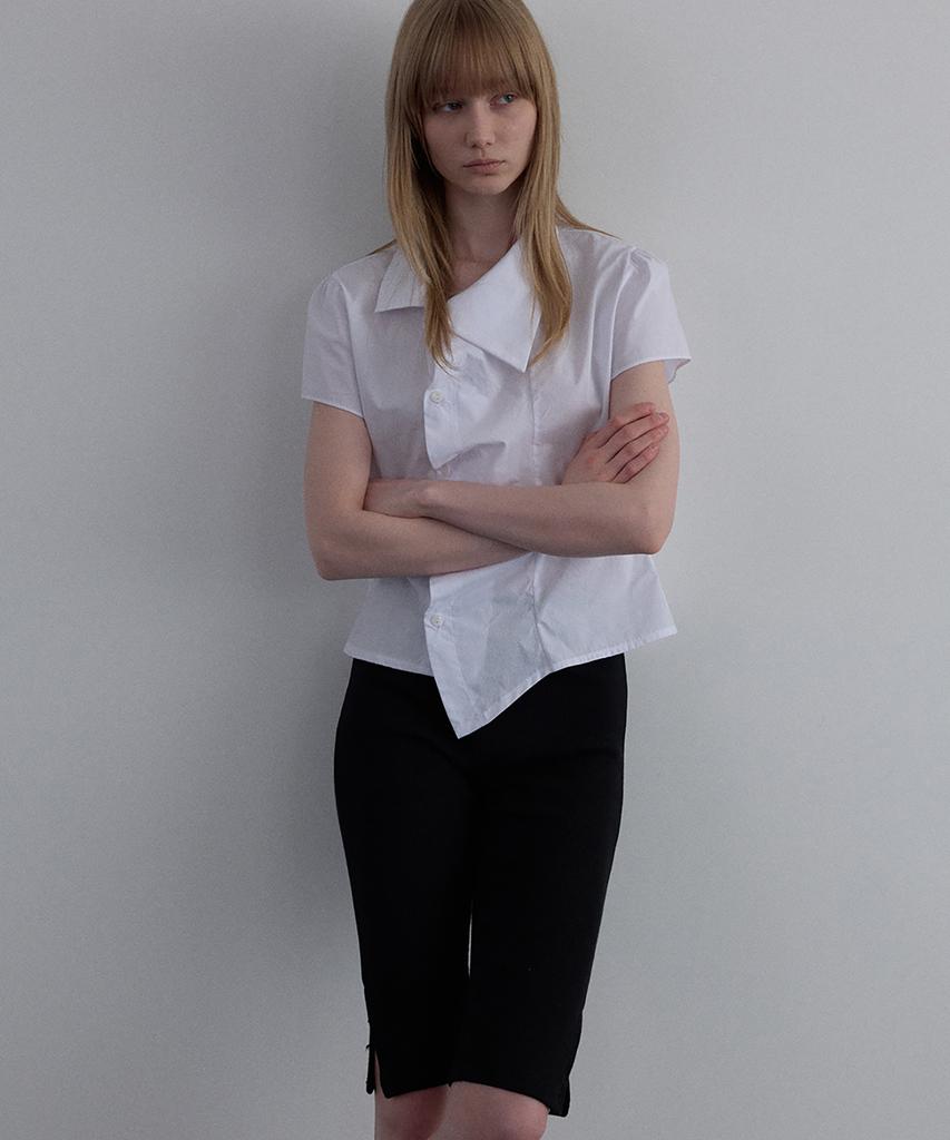 Unessin Asymmetrical Shirred Blouse_Ivory