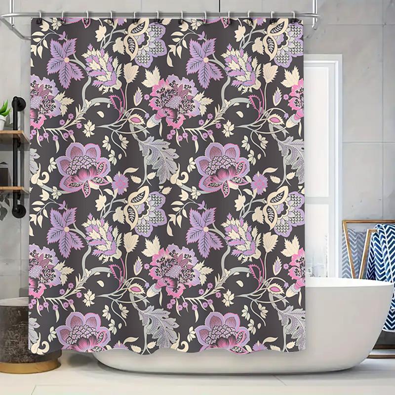 Floral Print Shower Curtain, Pink Purple Floral Decorative Shower Curtains For Bathroom, Luxury Printed Waterproof Washable Fabr W60H190(CM)-1 Pcs