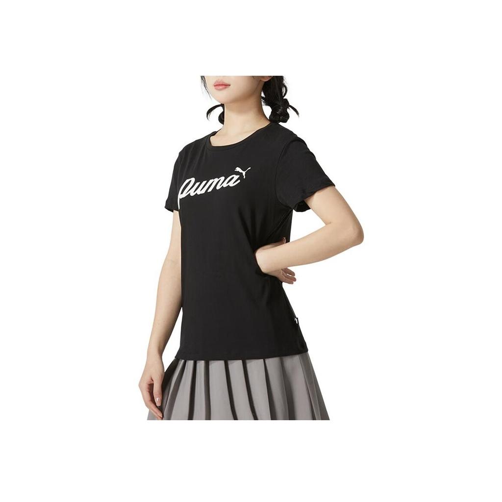 Puma Letter Print Casual Loose Breathable Short Sleeve Drop Shoulder T-Shirt Women T-Shirts Black 682127-01