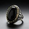 Vintage Men‘s Obsidian Signet Ring, 13x18mm Black Gemstone Set In Antiqued Silver, Masonic Style Bold Jewelry for Him