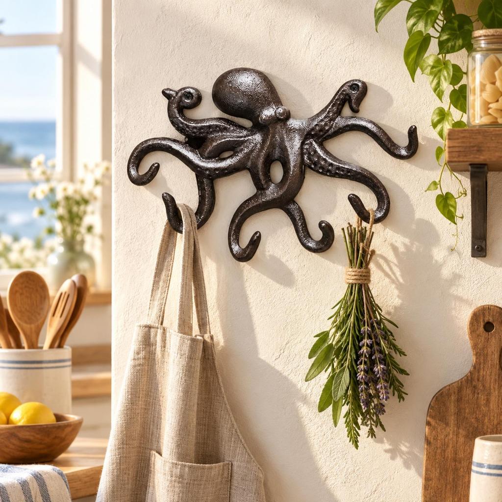 WallMounted Hook Sculptural Wall with Tentacle Hooks Nautical for Garden, Entryway, Patio