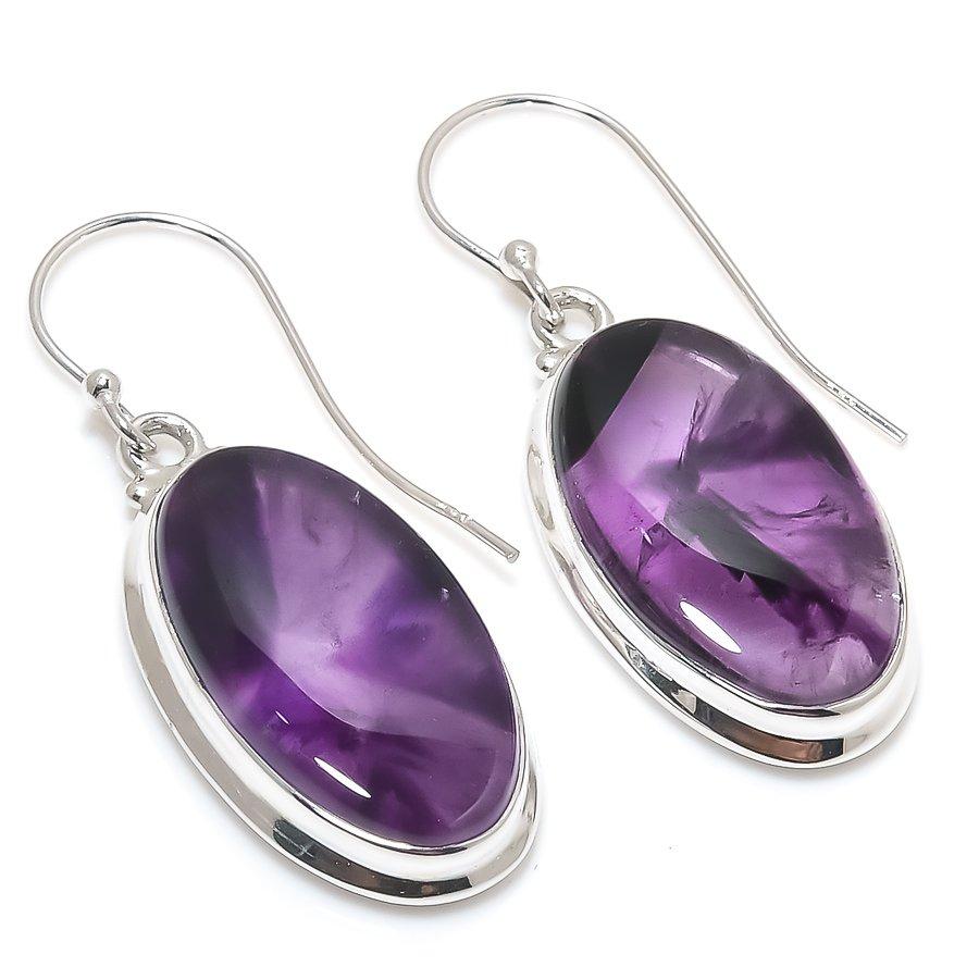 Natural Brazilian Amethyst Gemstone 925 Solid Sterling Silver Earring 1.50" K7J77