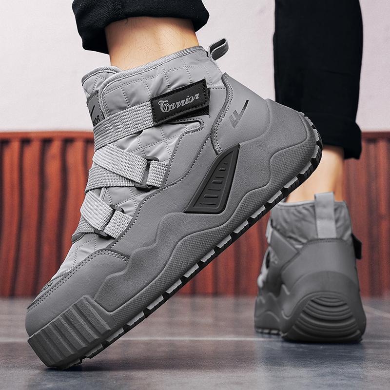 Warrior Warm Durable Height-Increasing Non-Slip Fashionable Simple Fleece Short Snow Boots Men boots Gray WXY-J171N03M
