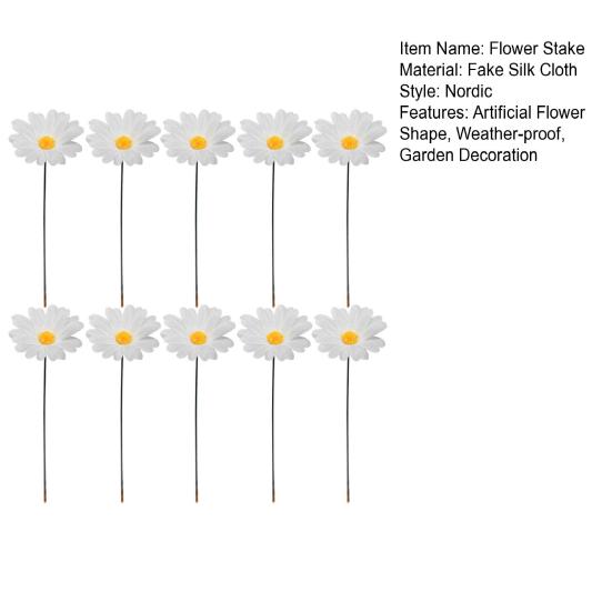 10 Stück Kunstblume Gartenstecker Wetterfest Outdoor Terrasse Hof Rasen Simulierte Weiße Blume Spike Stick Dekoration Ornament