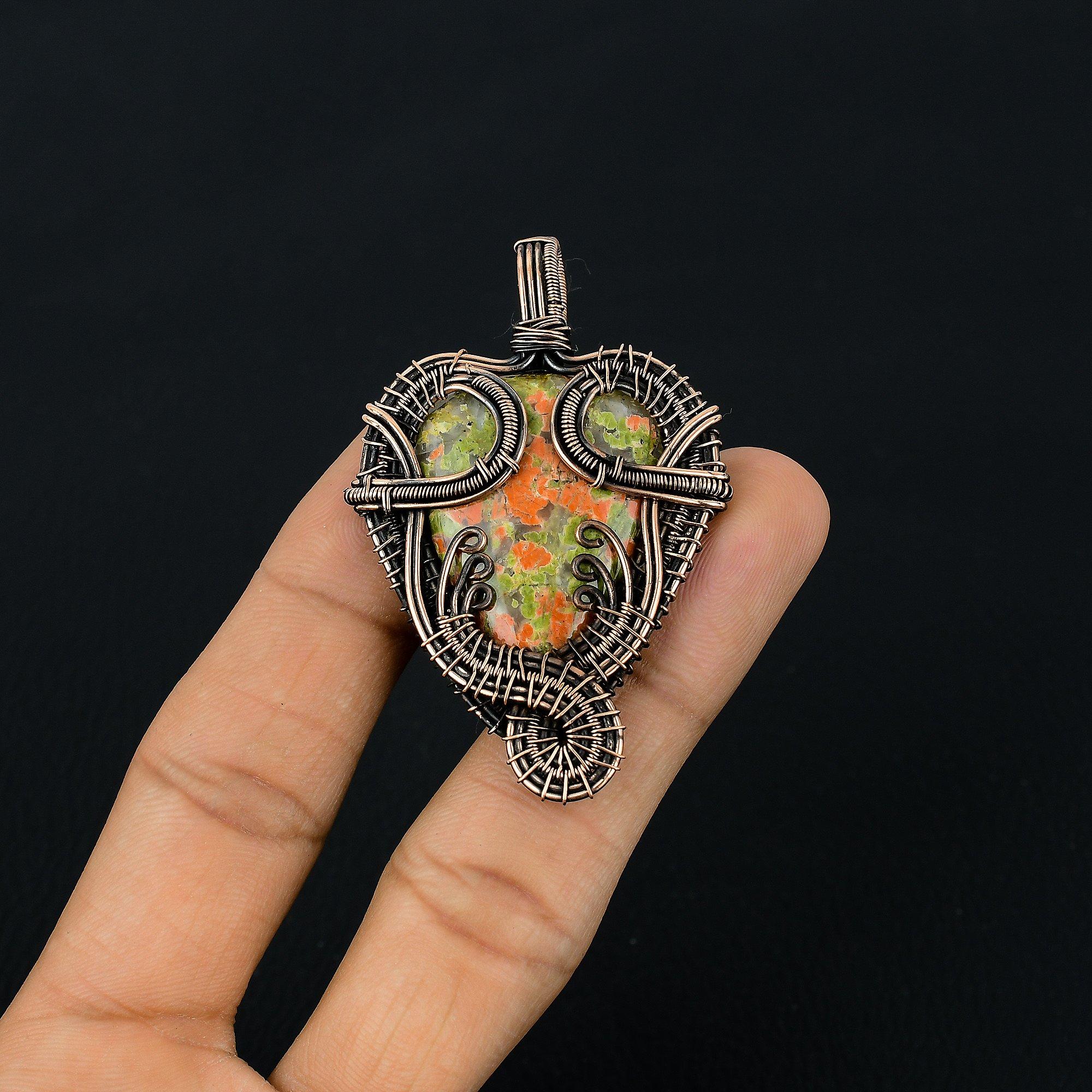 

Кулон из унакита, Ювелирное изделие, обернутое медной проволокой 999 пробы, Подвеска с драгоценным камнем, Ювелирное изделие ручной работы для свадебного подарка 2.55.Inches