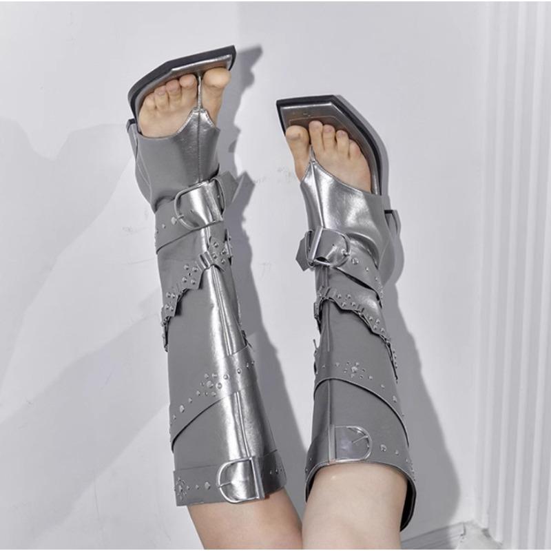 

Жареный Уличный Высокий Каблук Spice Girls Брюки Брюки Ботинки Женские Новые Мезонин Крутые Ботинки Пряжка Ремня Высокие Ковбойские Сапоги Женские 40 серебряный