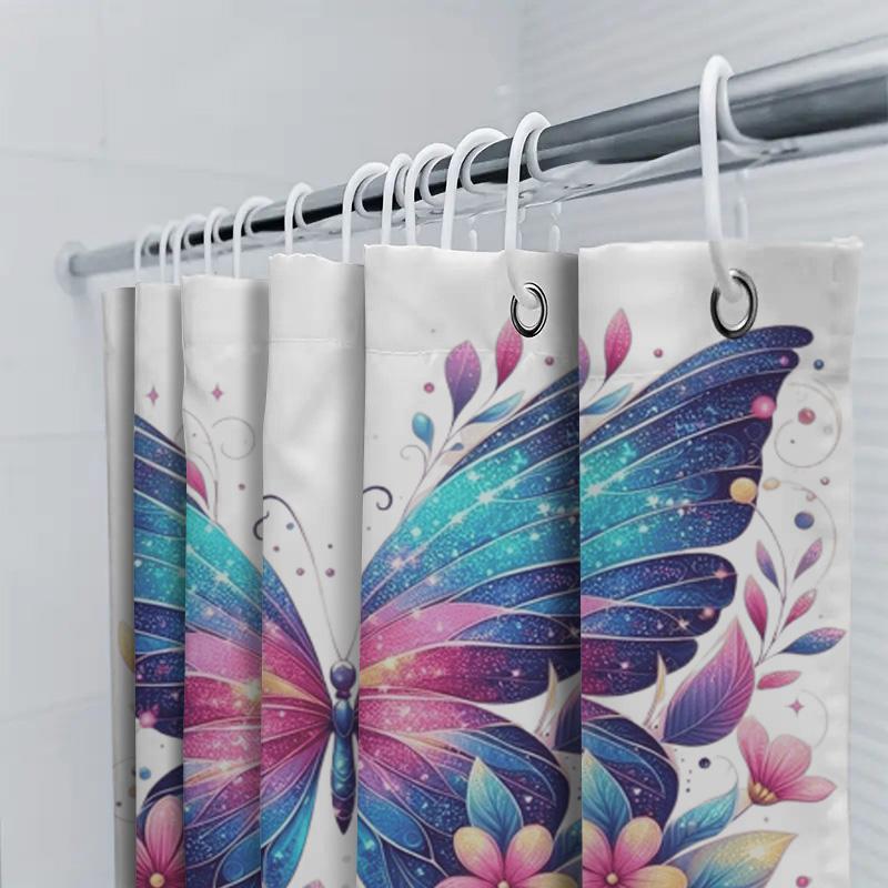 Colorful Butterfly Shower Curtain Decorative Bath Linen With 3D Flowers Waterproof Fabric For Bathroom Available In Custom Sizes