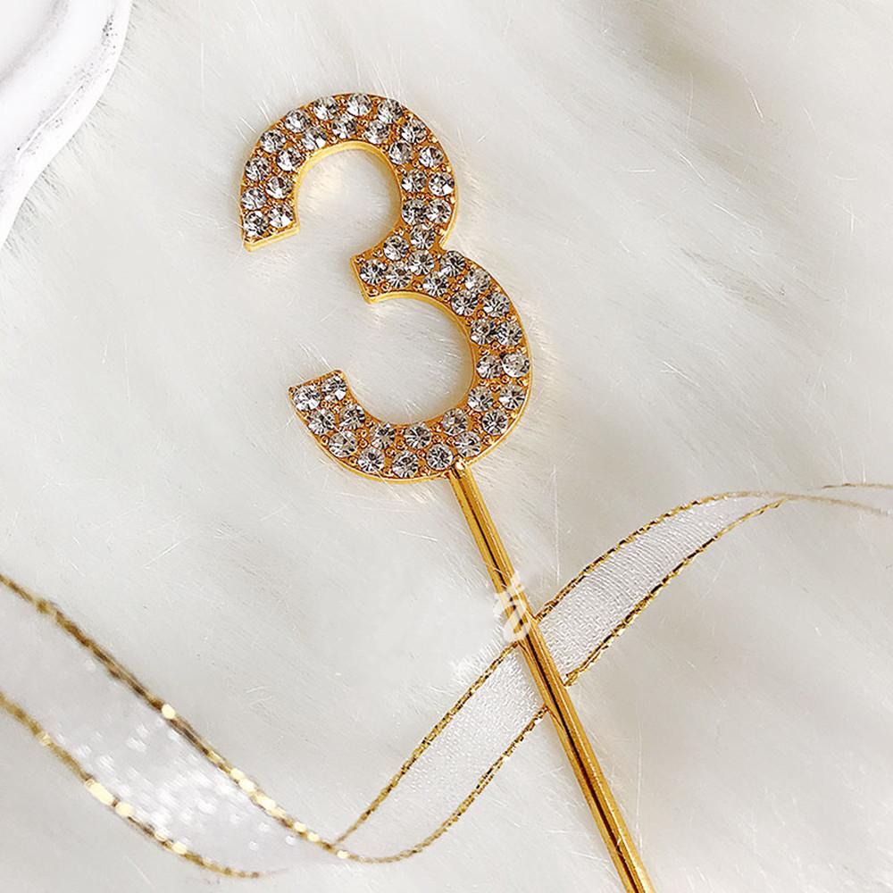 1PC Number"0-9" Cake Topper Gold Diamond-studded Cake Topper for Dessert Anniversary Birthday Party Decoration Wedding Supplies