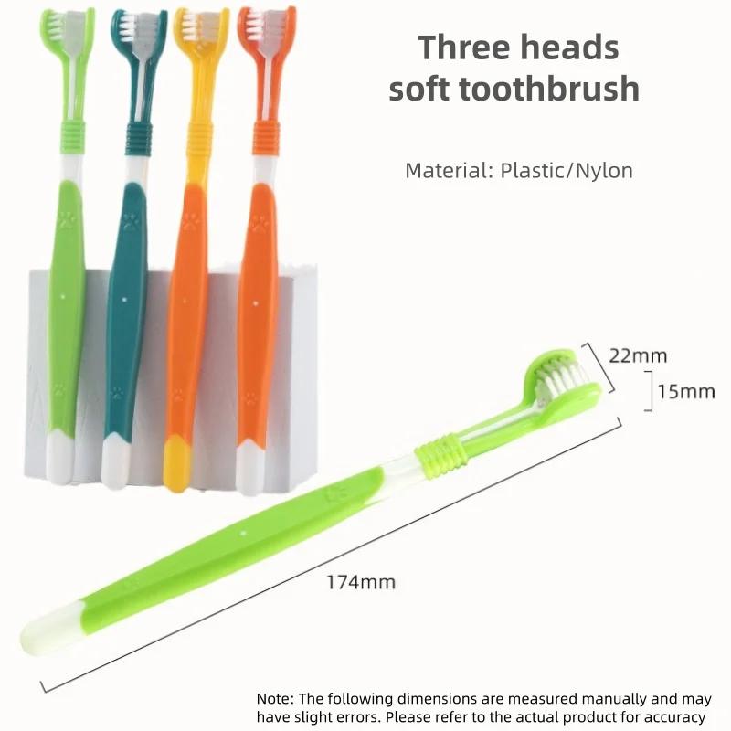 Pet Three Head Toothbrush Pet Dog Toothbrush Cat Toothbrush Cat and Dog Oral Cleaning Products Small Dog Soft Hair Toothbrush