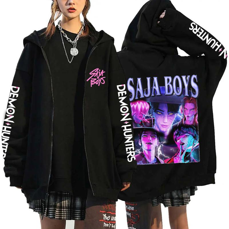 New Kpop Demon Hunters Saja Boys Zipper Hoodies Men Women Casual Personality Hooded Sweatshirt Fall/Winter Fashion Zip Hoodies