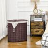 100L Bamboo Laundry Basket with Lid, Washing Basket with 2 Compartments, Handles, Removable Liner, Brown