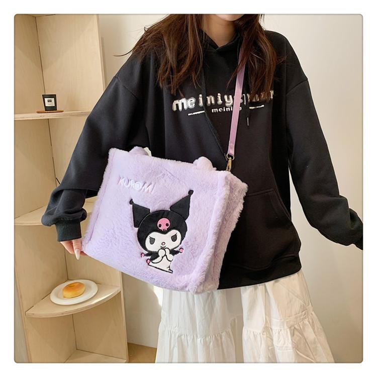 Hello Kitty Stitch Labubu Plush Shoulder Bag With Zipper Closure For Daily Casual Use