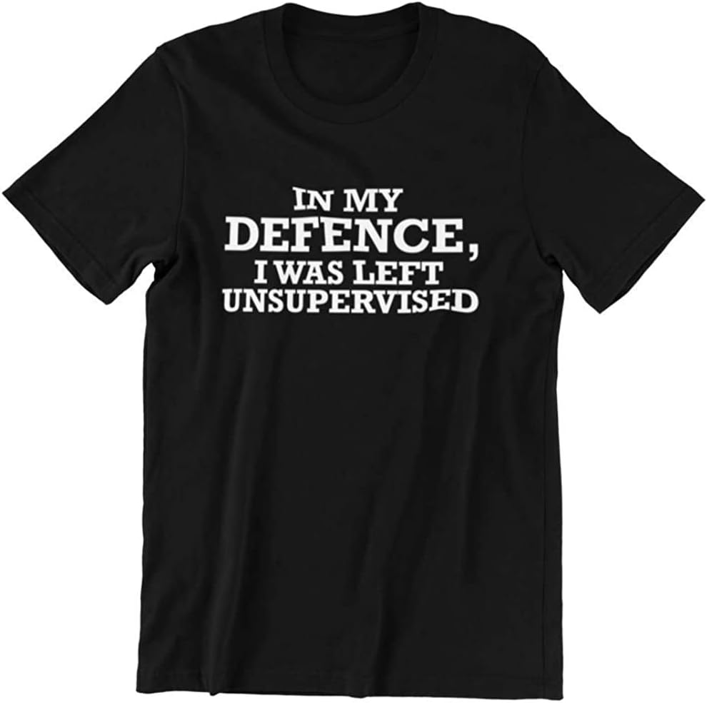 in My Defence I was Left Unsupervised - Funny Slogan T Shirt Humorous Top Tee M чёрный