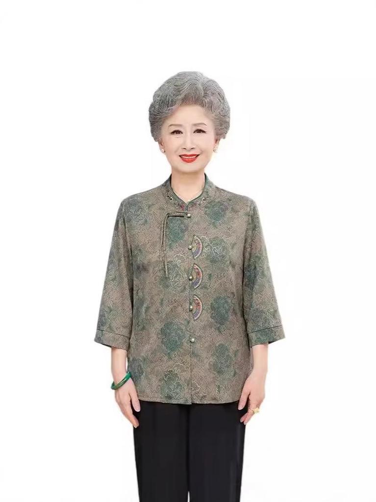 Women's Seven-Sleeve Spring-Autumn Shirt - Thin, Stylish Top for Middle-Aged & Elderly