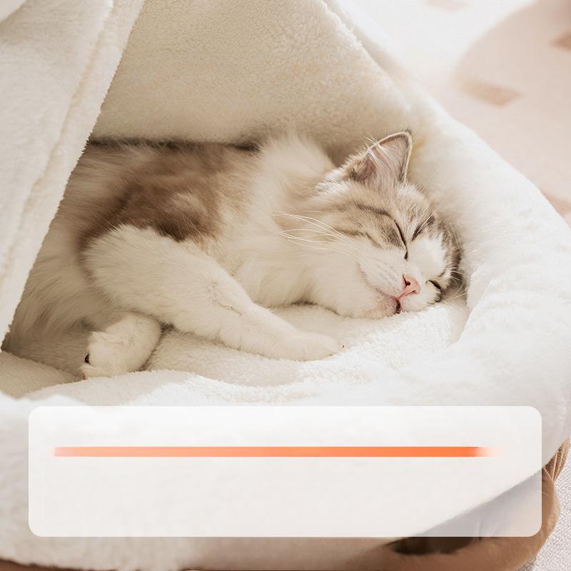 Braunes Kaninchenohr-Hausschuhnest, großer Raum, halbgeschlossenes Katzennest, Katzenbett, warmes Katzenhaustierzubehör für Herbst und Winter