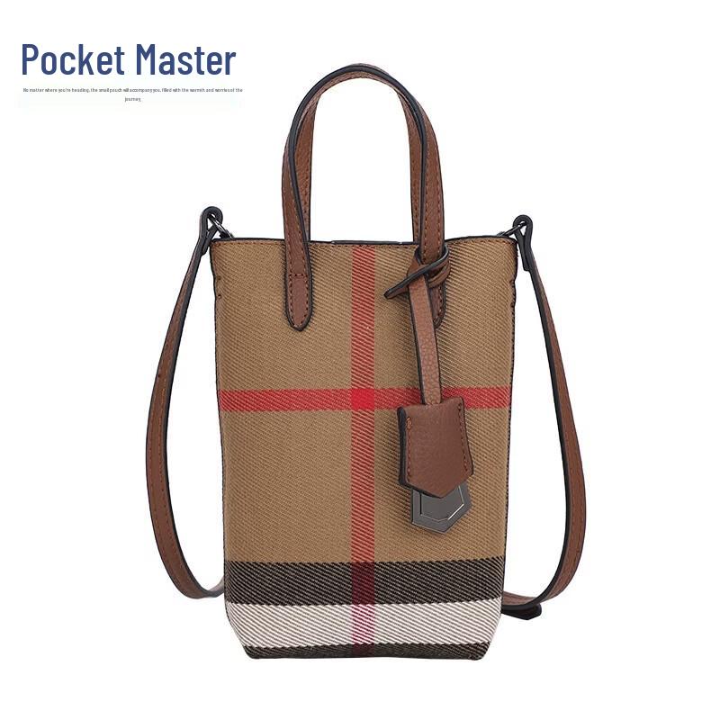 Douxiaozhu Genuine Leather Plaid Crossbody Phone Bag