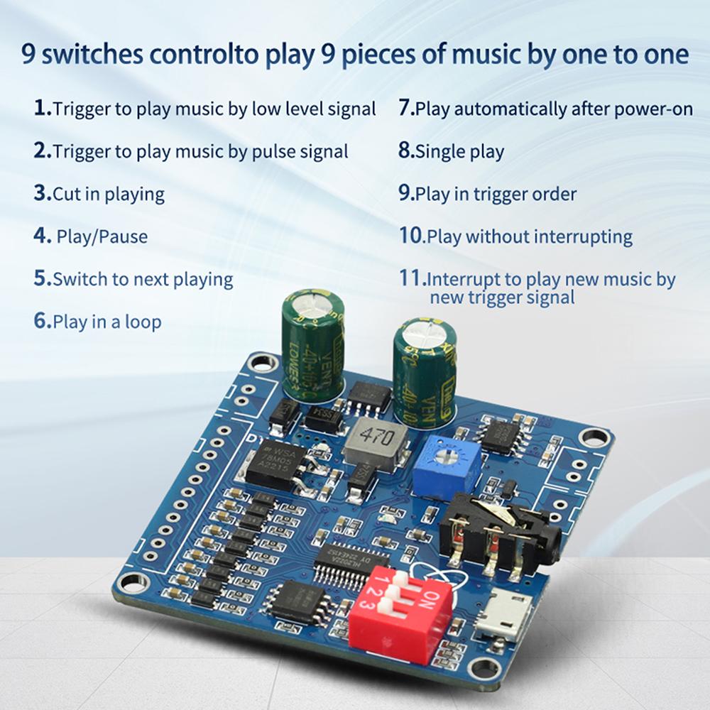 DC 6-35V Voice Playback Module 9-Channel One-To-One Independent Low-Level Trigger Amplifier Board DY-F20L