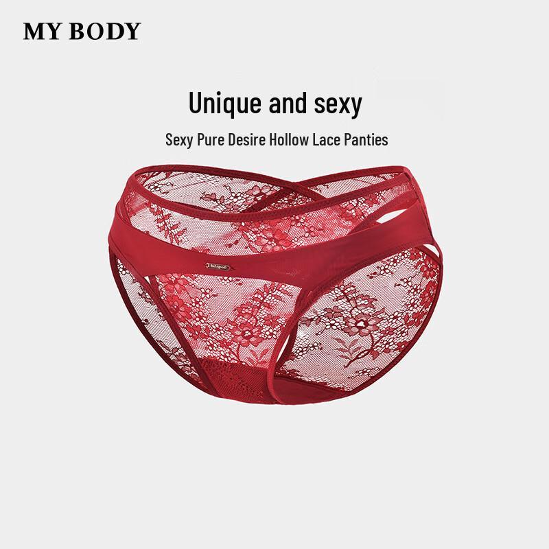 mybody Women's Sensual Lace Breathable Mid-Low Waist Briefs