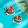 Cute Kitten Acrylic Earrings - 2D Flat Animal Design with Creative Cool Cat Swimming Ring