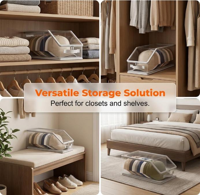 Scatola Trasparente Multifunzione con Coperchio ad Apertura Frontale Contenitore Organizer Impilabile in Plastica Resistente per Casa, Ufficio e Armadio