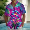 Herren Tropische Blume Palmenblatt Sommer Hawaiianisches Hemd Knopf Kurzarm Trendiges Resort Hemd
