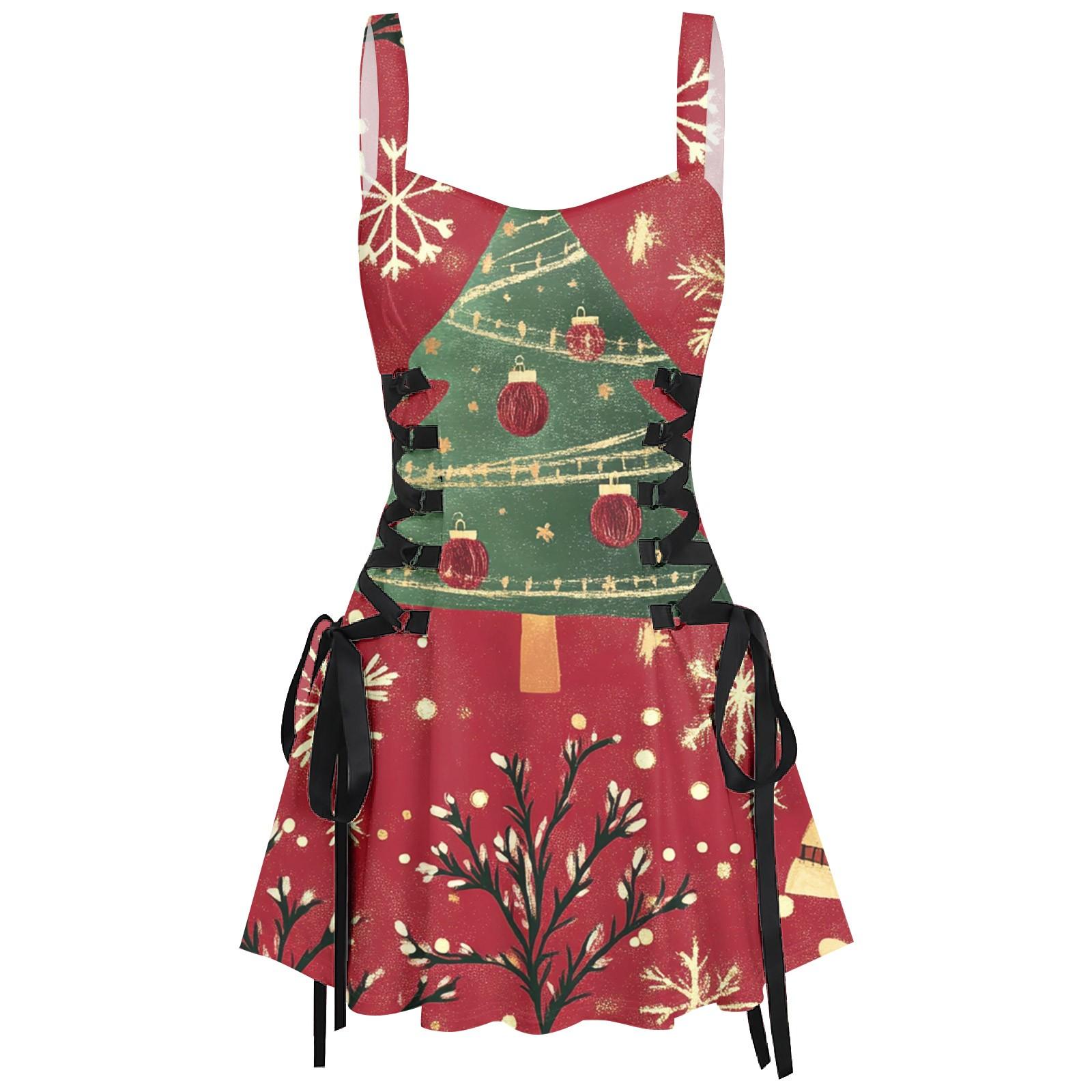 

Женское повседневное модное рождественское платье с сексуальным принтом на бретельках в стиле ретро с короткими юбками в стиле ретро XL